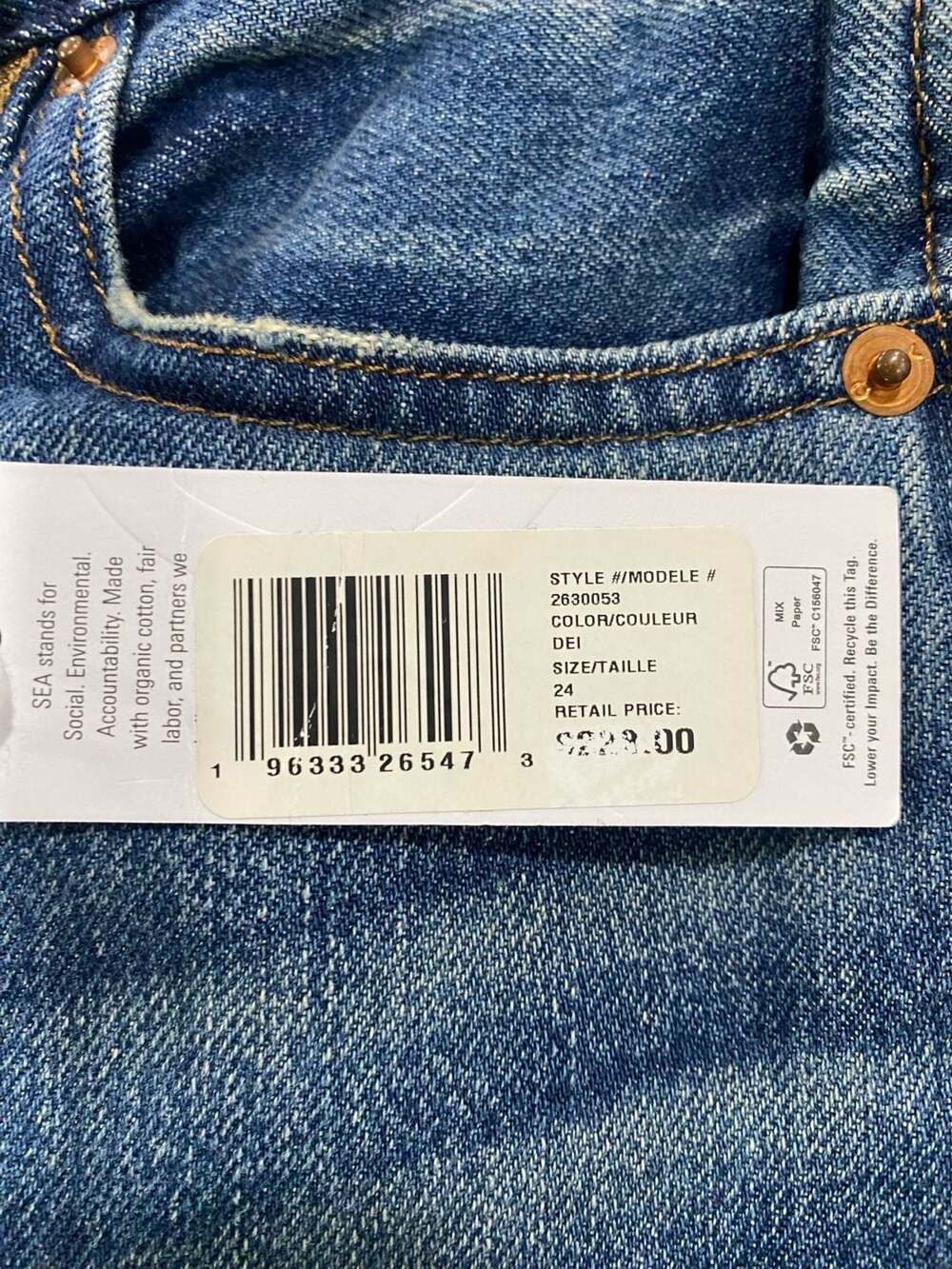 NWT Outerknown Sea Jeans The Brook Wide Leg Denim Pants 24 x 27 - Picture 8 of 12